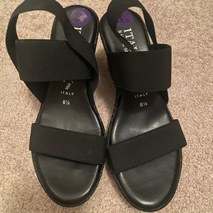 Black Italian Shoemaker Wedge Heel